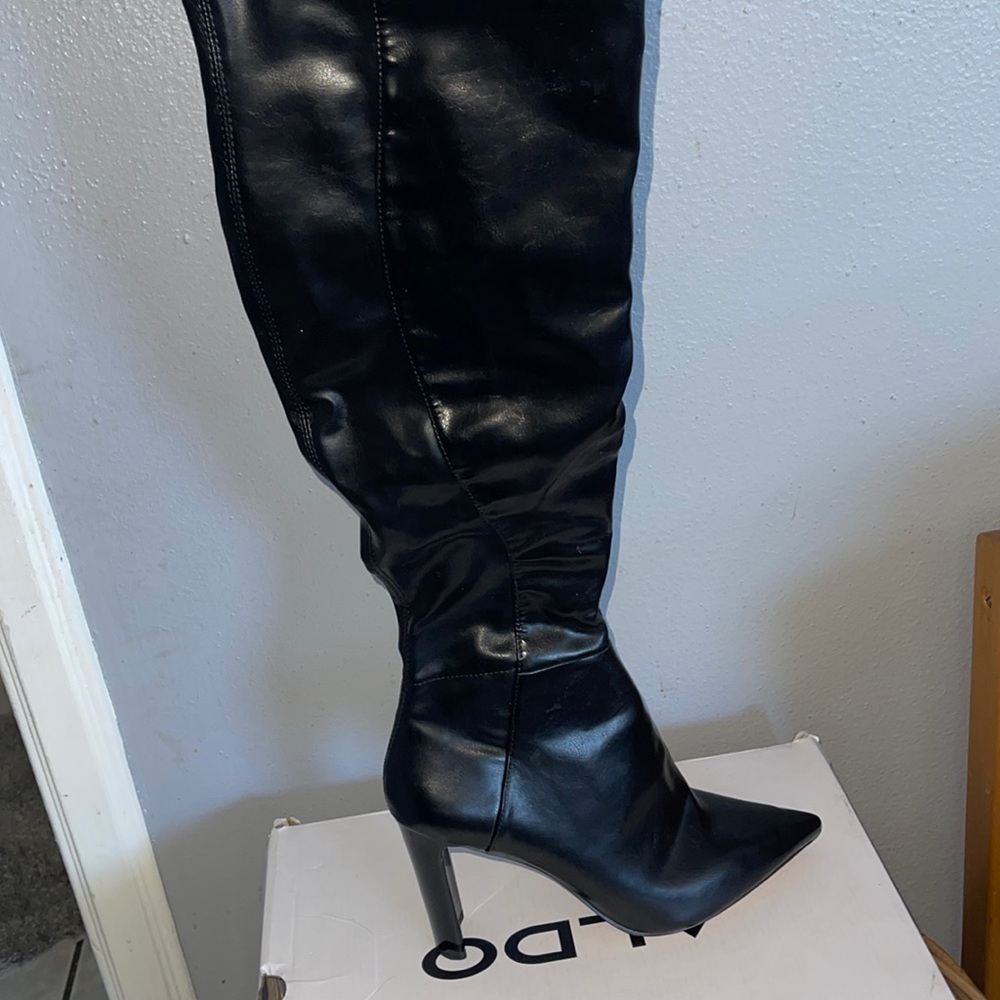 Aldo, Black Leather, Knee-High Stiletto Heels